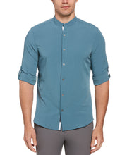 Untucked Roll Sleeve Slim Fit Seersucker Stretch Shirt (Copen Blue) 