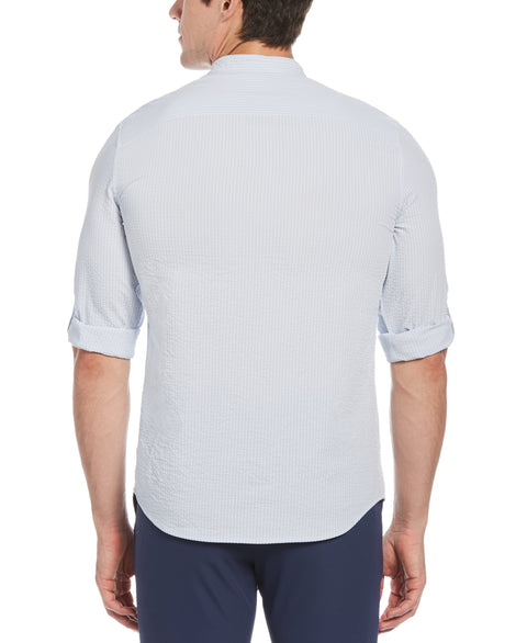 Untucked Total Stretch Slim Fit Seersucker Shirt - Blue