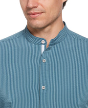 Untucked Roll Sleeve Slim Fit Seersucker Stretch Shirt (Copen Blue) 