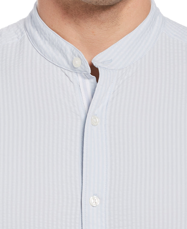 Untucked Total Stretch Slim Fit Seersucker Shirt - Blue