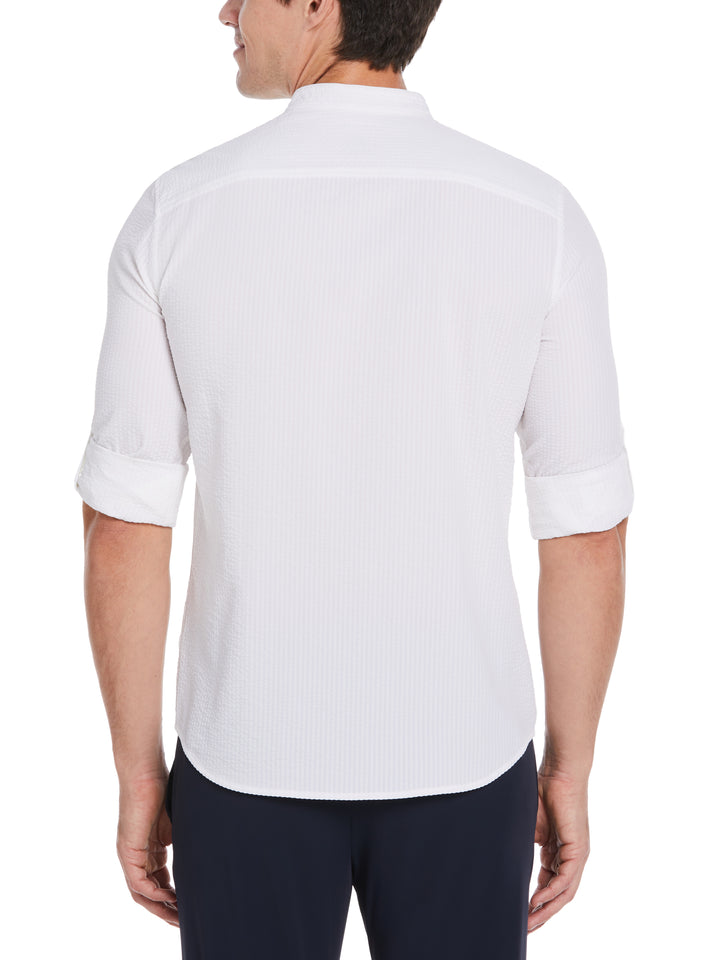 Untucked Roll Sleeve Slim Fit Seersucker Stretch Shirt (Bright White) 