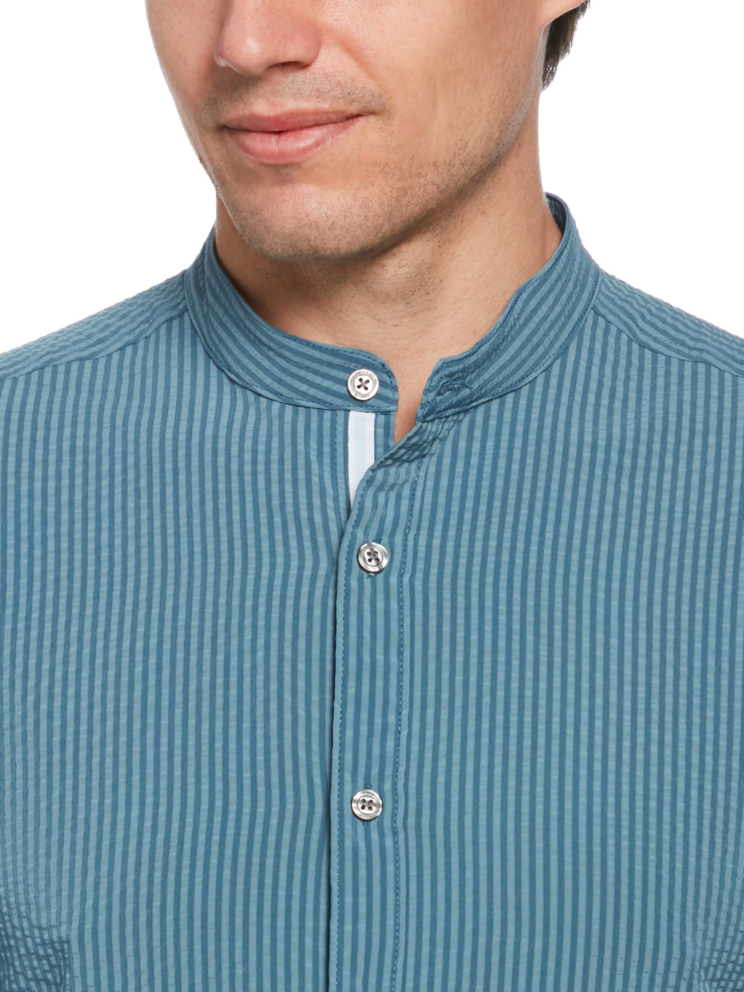 Untucked Roll Sleeve Slim Fit Seersucker Stretch Shirt (Copen Blue) 