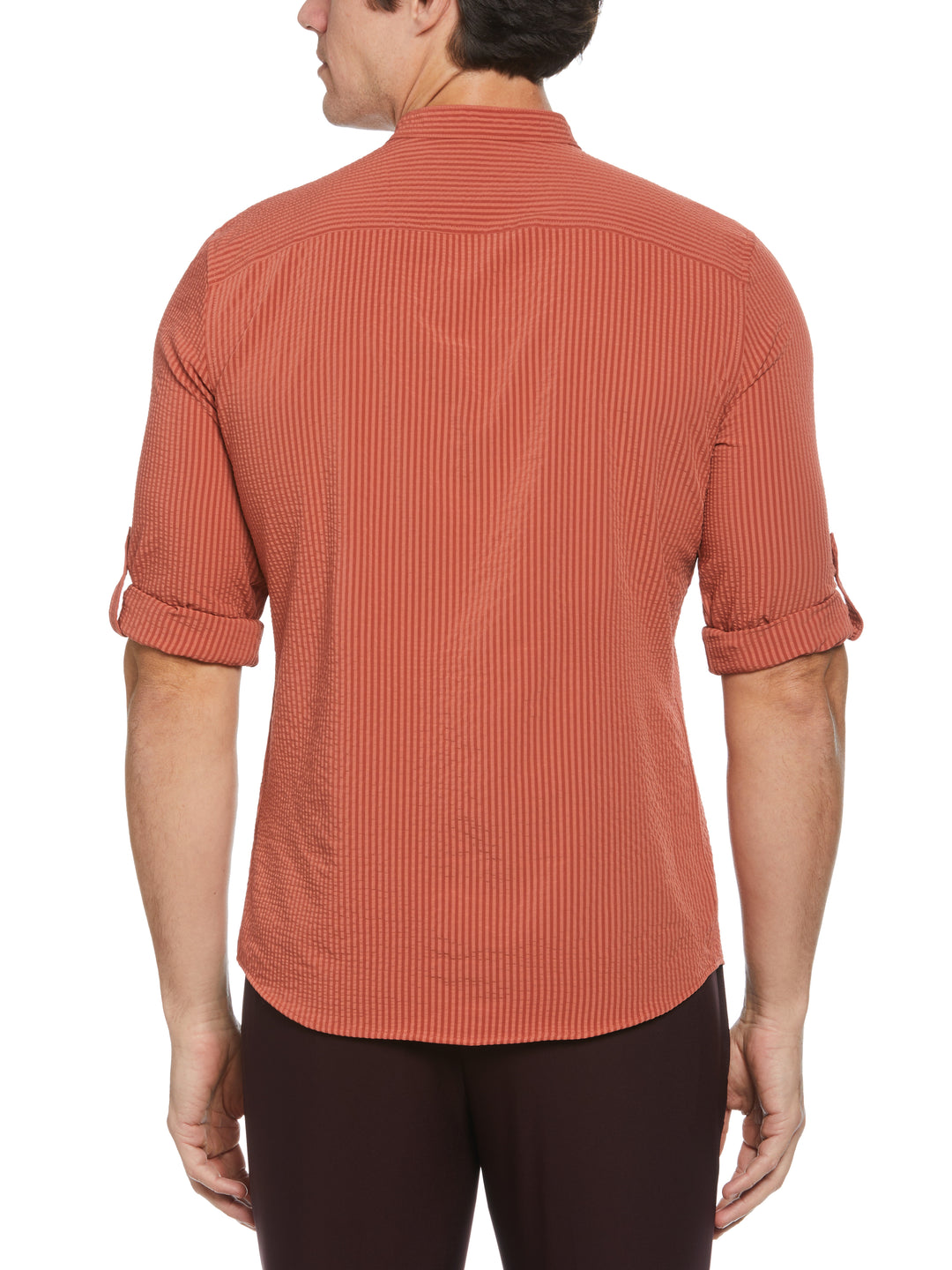 Untucked Roll Sleeve Slim Fit Seersucker Stretch Shirt (Etruscan Red) 