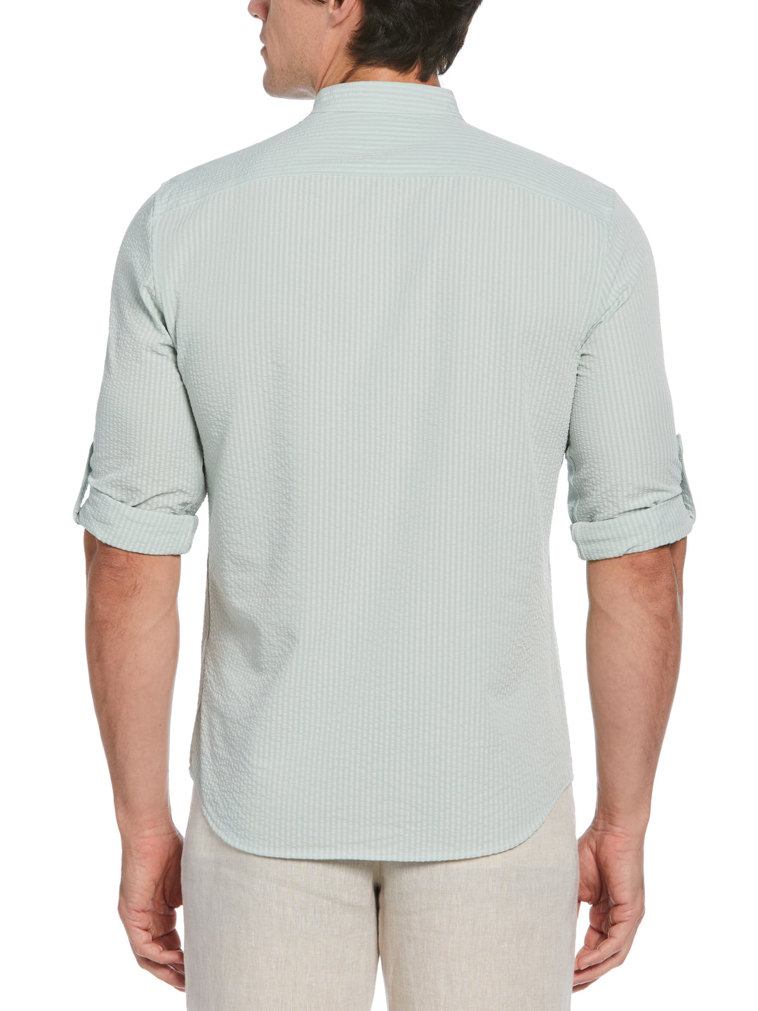 Untucked Roll Sleeve Slim Fit Seersucker Stretch Shirt (Aqua Gray) 