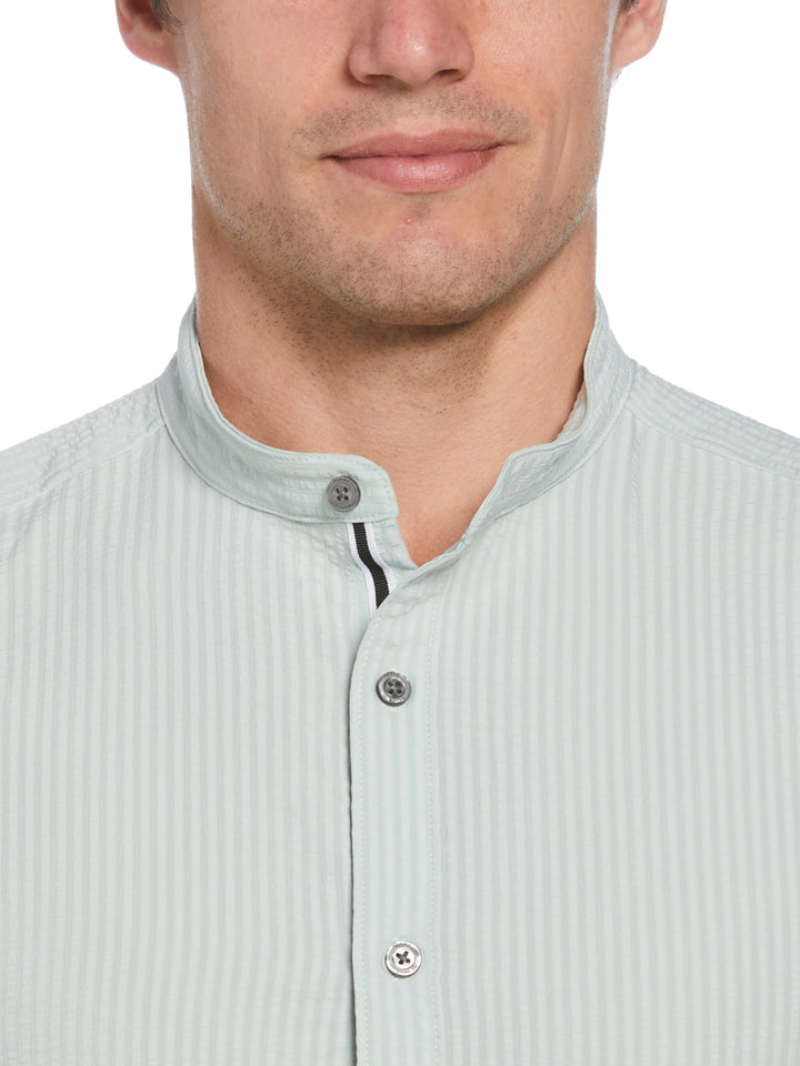 Untucked Roll Sleeve Slim Fit Seersucker Stretch Shirt (Aqua Gray) 
