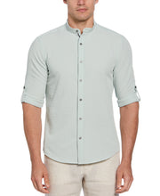 Untucked Roll Sleeve Slim Fit Seersucker Stretch Shirt (Aqua Gray) 