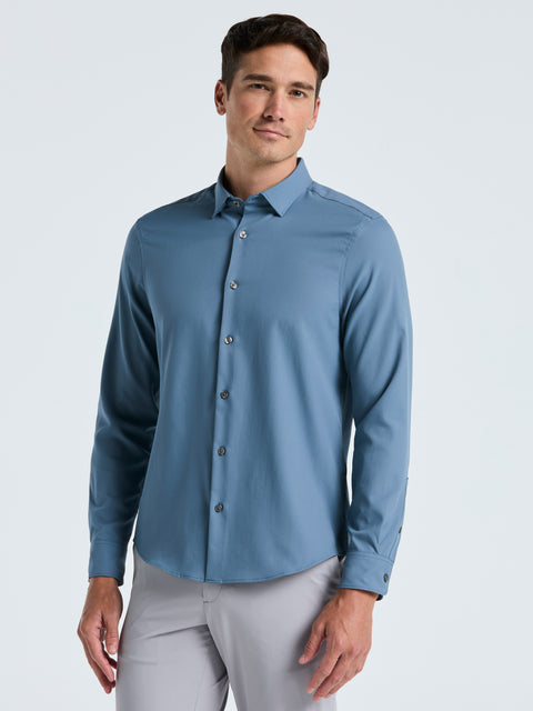 Men's Untucked Slim Fit Solid Stretch Shirt (Blue Mirage) 