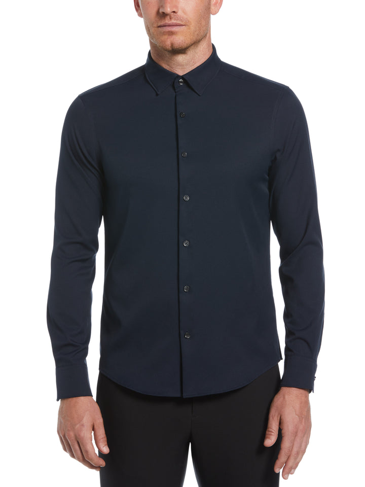 Men's Untucked Slim Fit Solid Stretch Shirt (Dark Sapphire) 