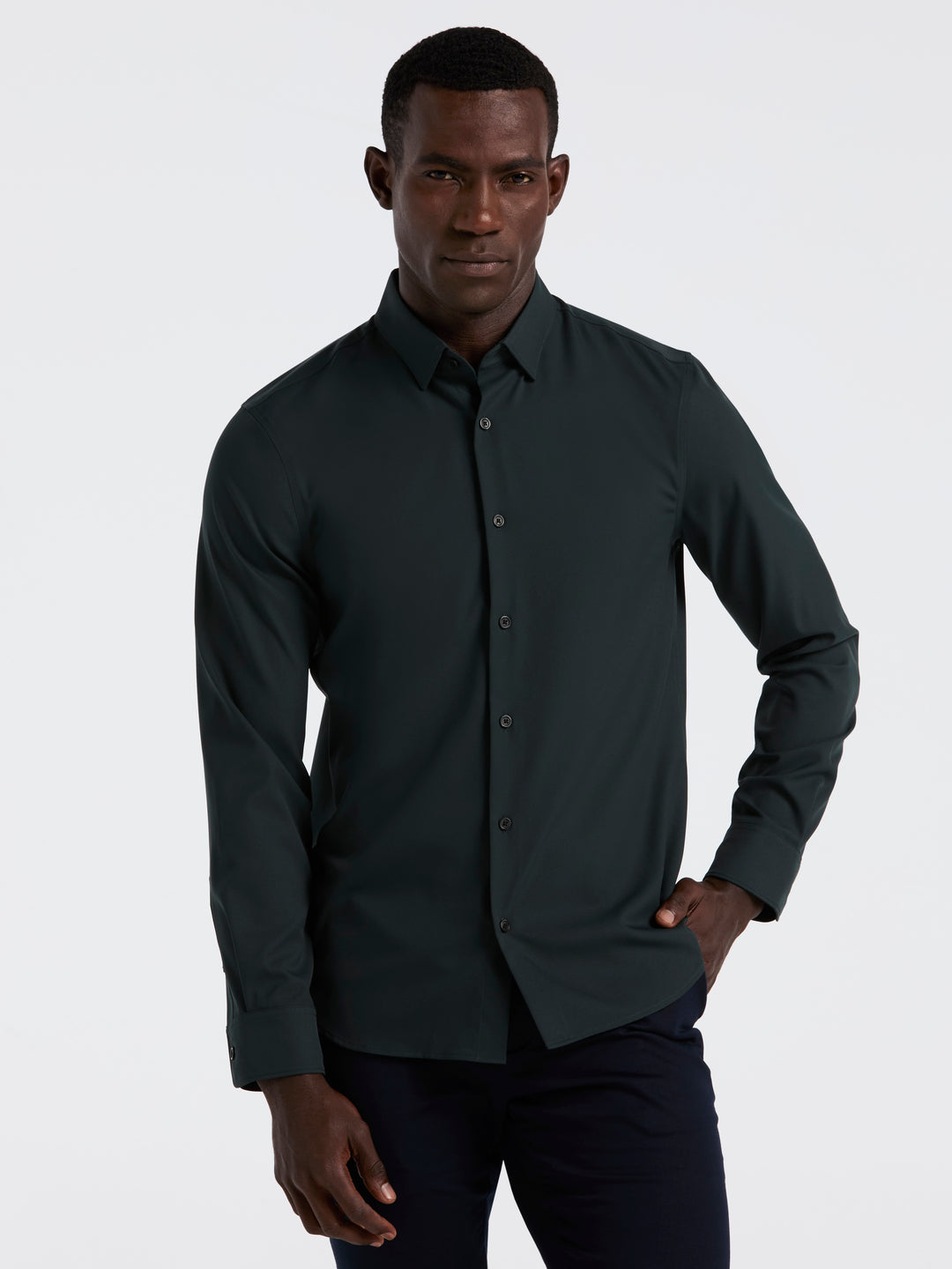 Men's Untucked Slim Fit Solid Stretch Shirt (Magical Forest) 