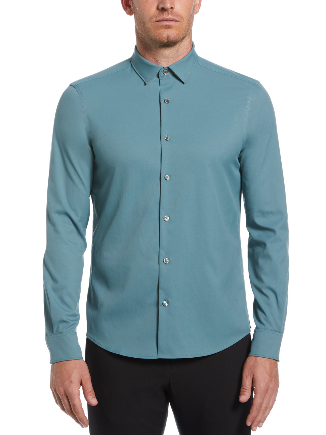 Men's Untucked Slim Fit Solid Stretch Shirt (North Atlantic) 