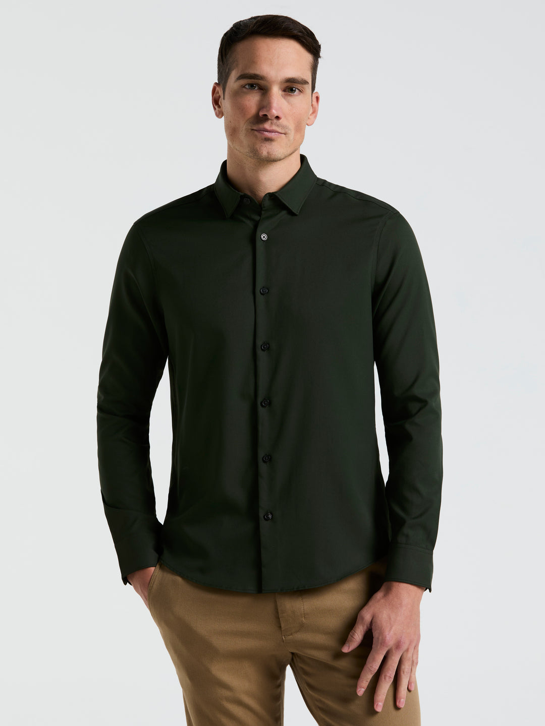 Men's Untucked Slim Fit Solid Stretch Shirt (Rosin) 