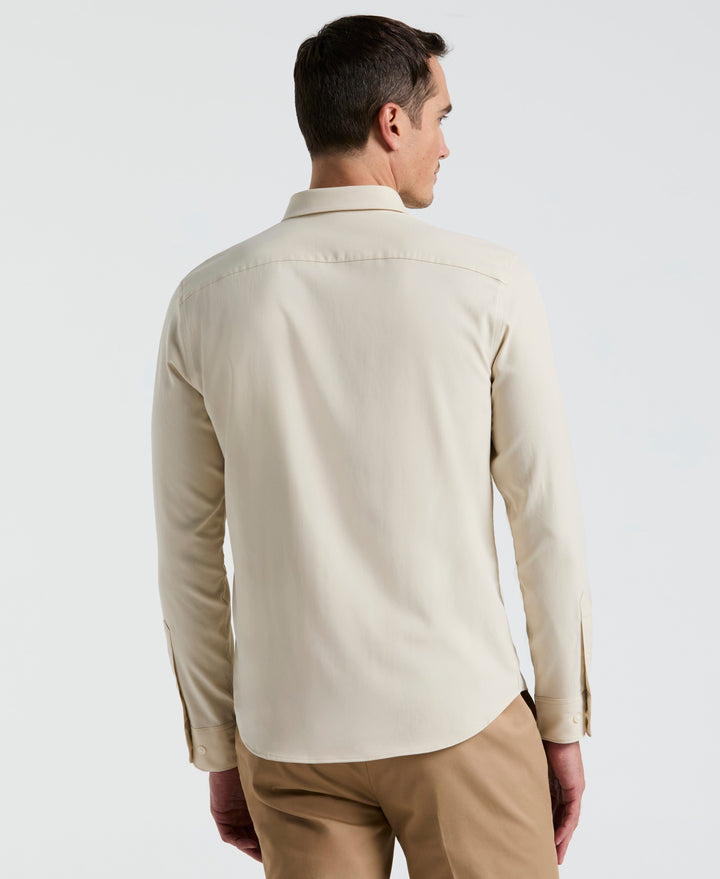 Men's Untucked Slim Fit Solid Stretch Shirt (Almond Milk) 