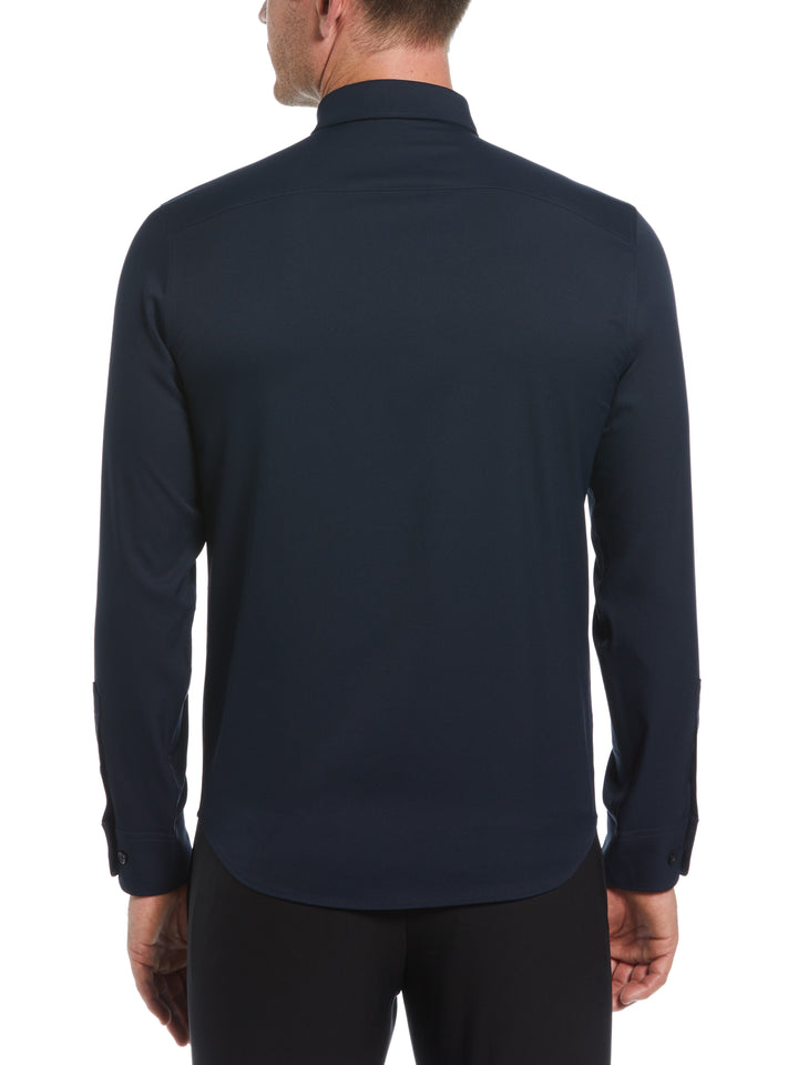 Men's Untucked Slim Fit Solid Stretch Shirt (Dark Sapphire) 