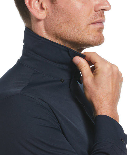 Men's Untucked Slim Fit Solid Stretch Shirt (Dark Sapphire) 