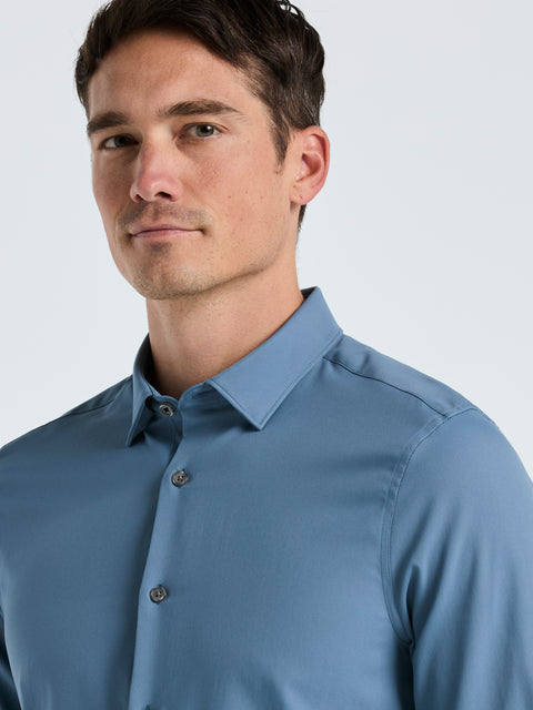 Men's Untucked Slim Fit Solid Stretch Shirt (Blue Mirage) 