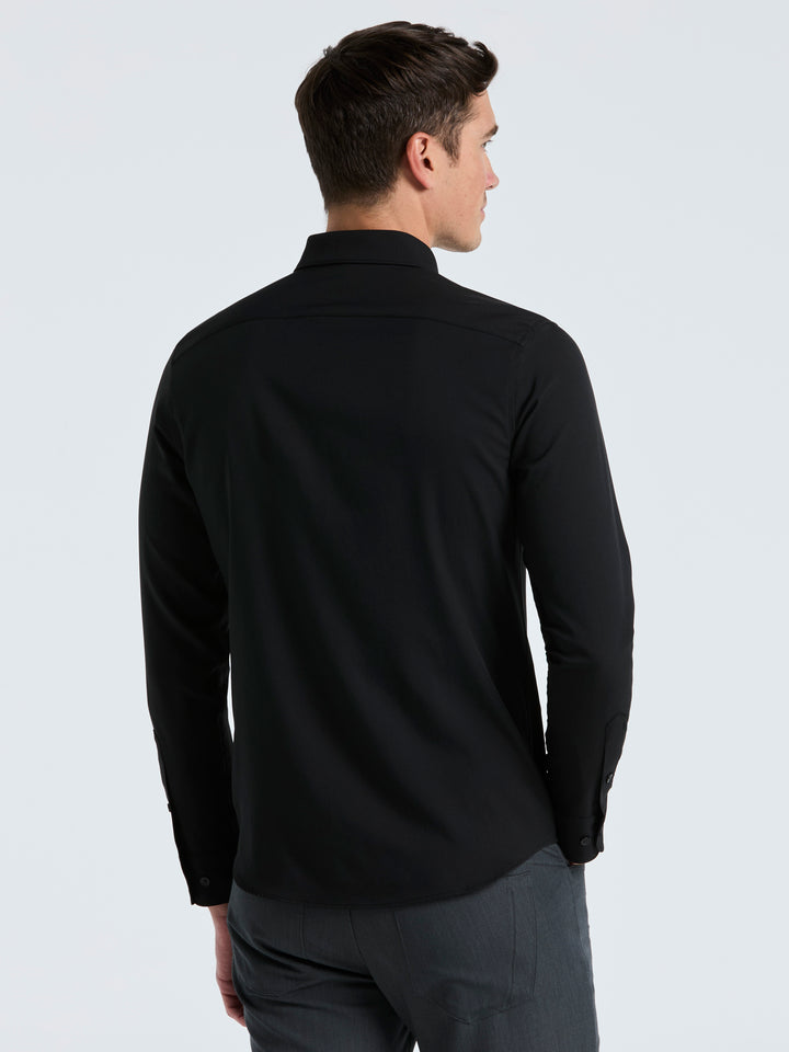 Men's Untucked Slim Fit Solid Stretch Shirt (Black) 