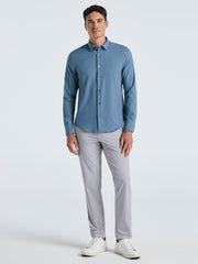 Men's Untucked Slim Fit Solid Stretch Shirt (Blue Mirage) 