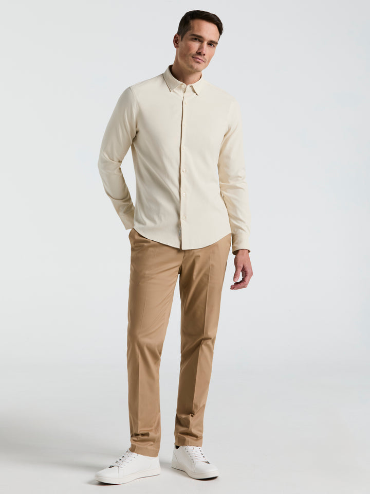 Men's Untucked Slim Fit Solid Stretch Shirt (Almond Milk) 