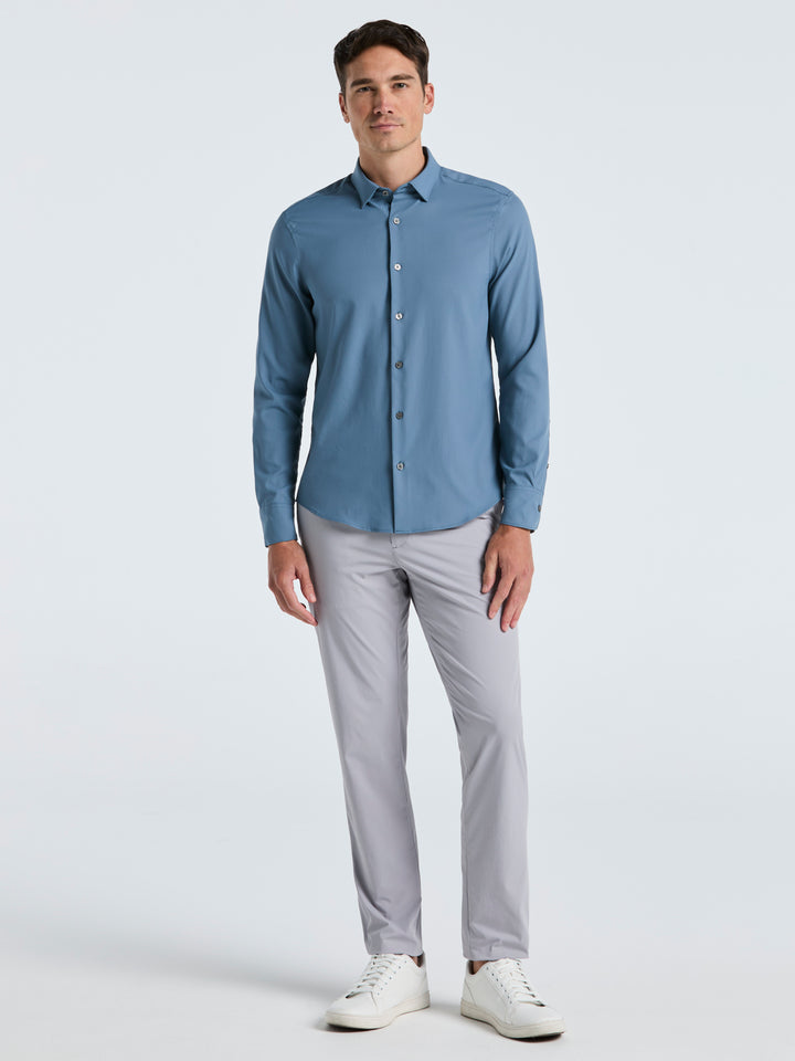Men's Untucked Slim Fit Solid Stretch Shirt (Blue Mirage) 