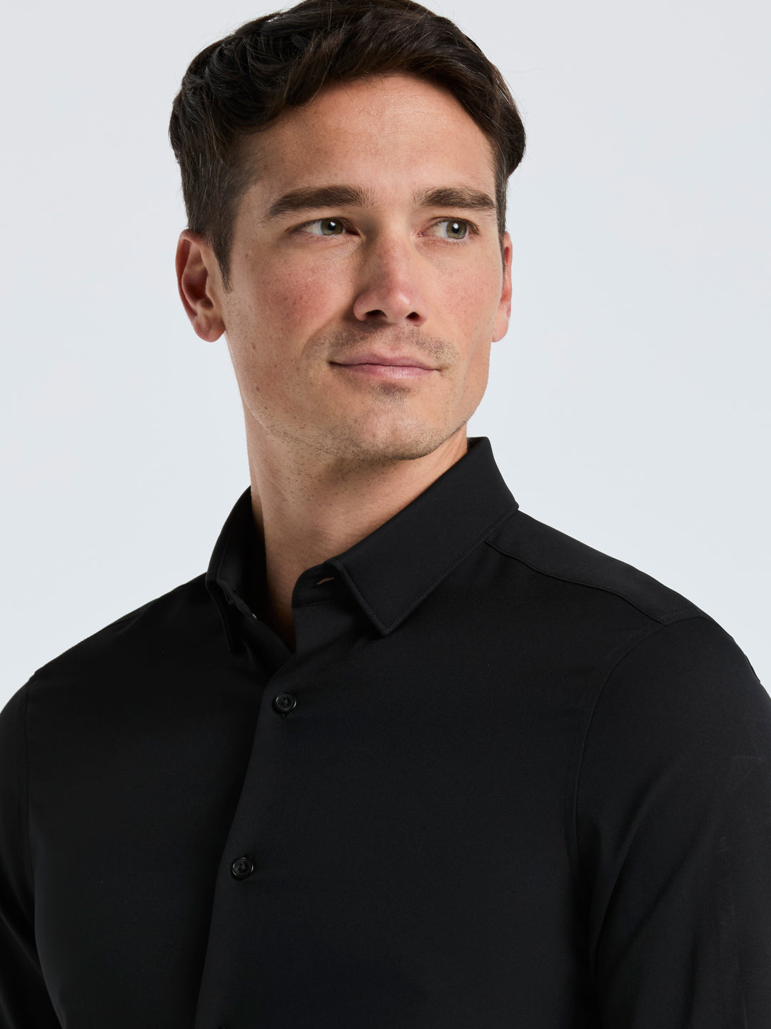 Men's Untucked Slim Fit Solid Stretch Shirt (Black) 