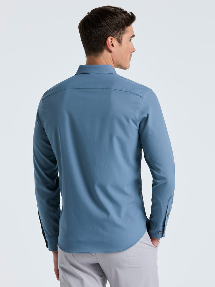 Men's Untucked Slim Fit Solid Stretch Shirt (Blue Mirage) 