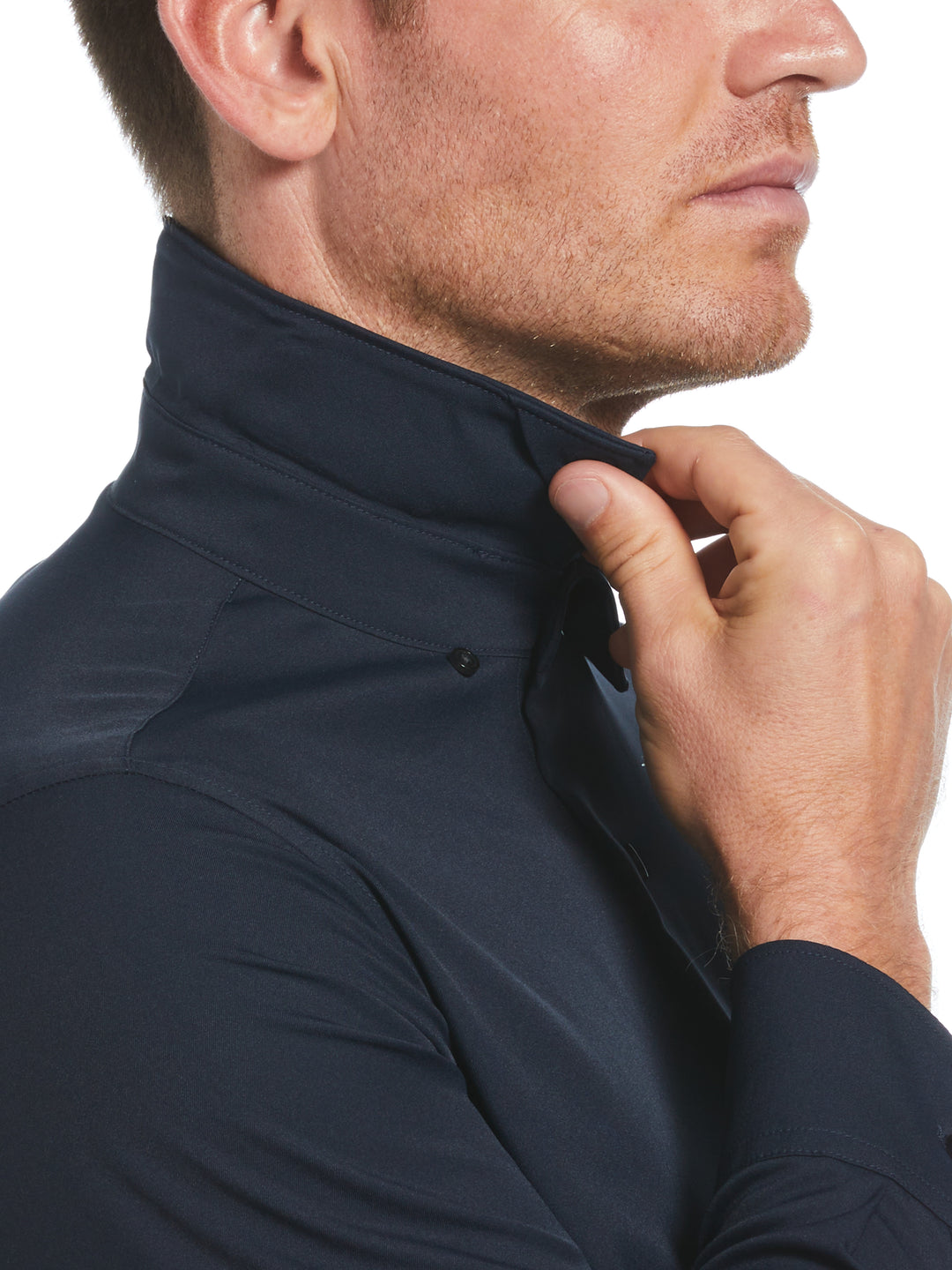 Men's Untucked Slim Fit Solid Stretch Shirt (Dark Sapphire) 