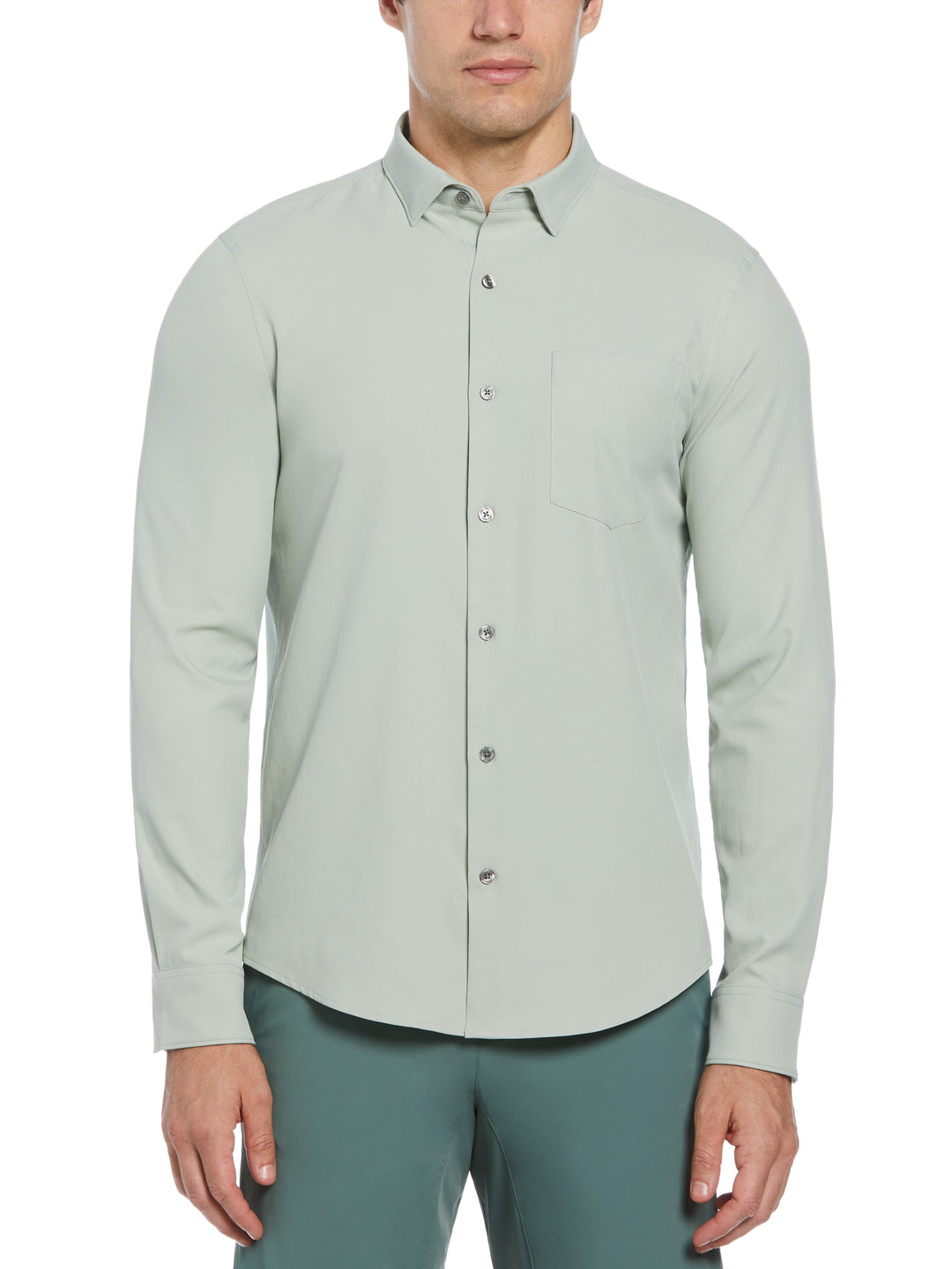 Untucked Total Stretch Slim Fit Solid Shirt (Aqua Gray) 
