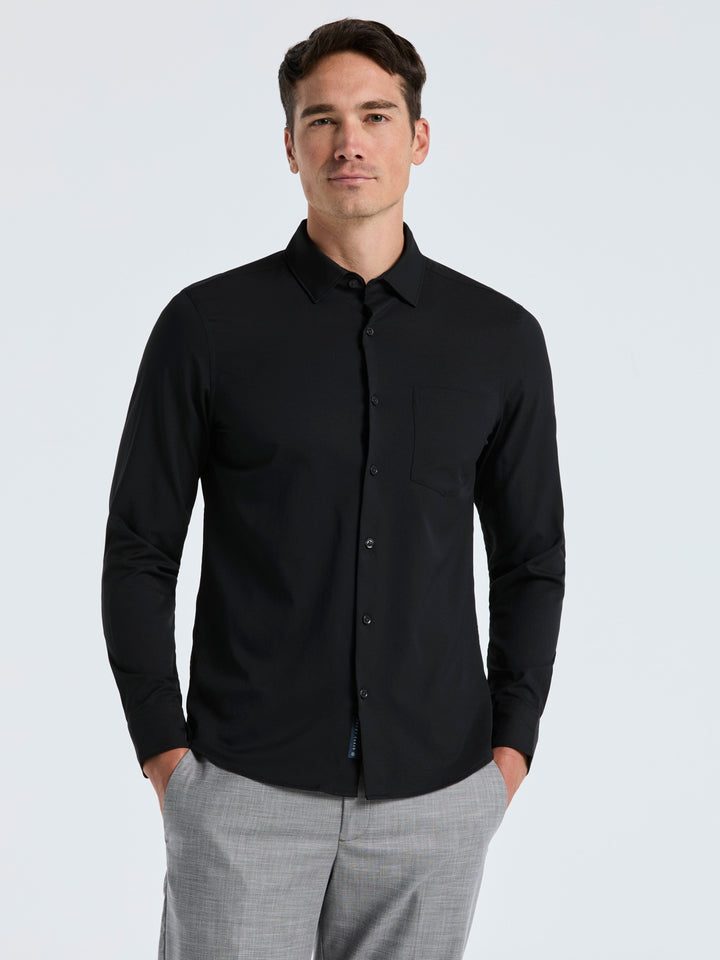Untucked Total Stretch Slim Fit Solid Shirt (Black) 