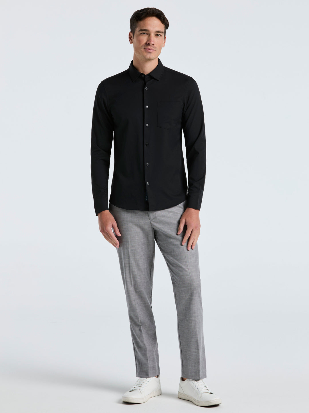 Untucked Total Stretch Slim Fit Solid Shirt (Black) 