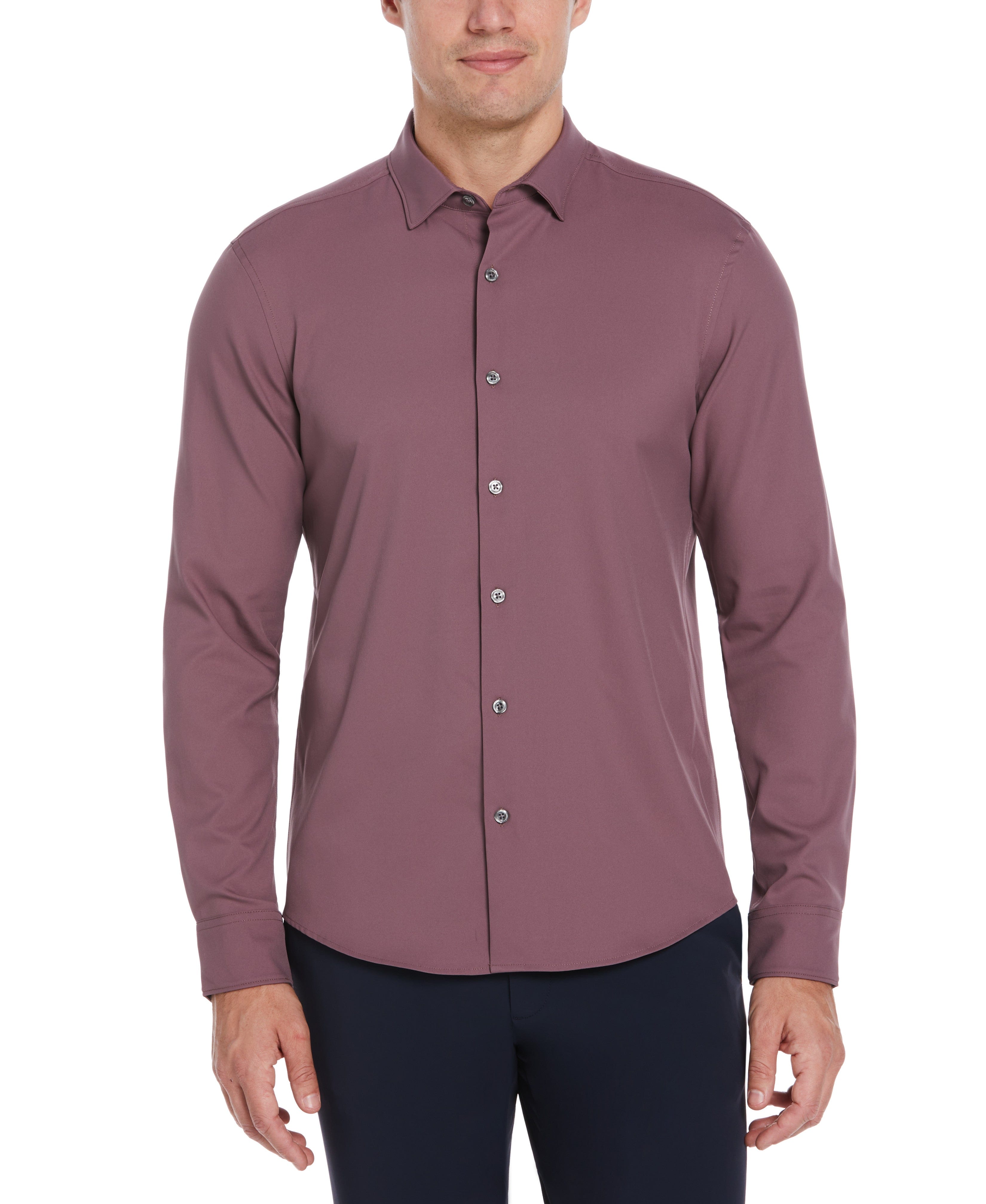 Untucked Total Stretch Slim Fit Solid Shirt - Purple – Perry Ellis