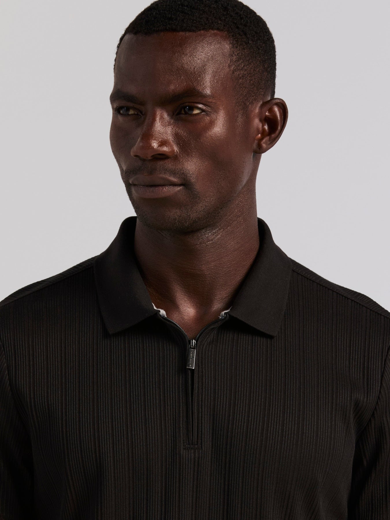 Variegated Vertical Ribbed Zip Polo – Perry Ellis