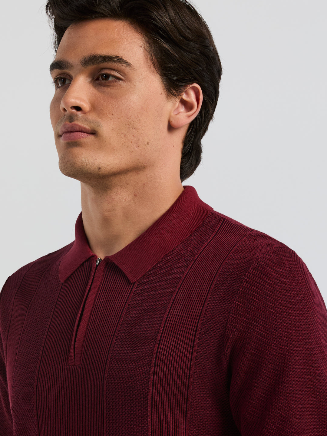Vertical Texture Zip Sweater Polo