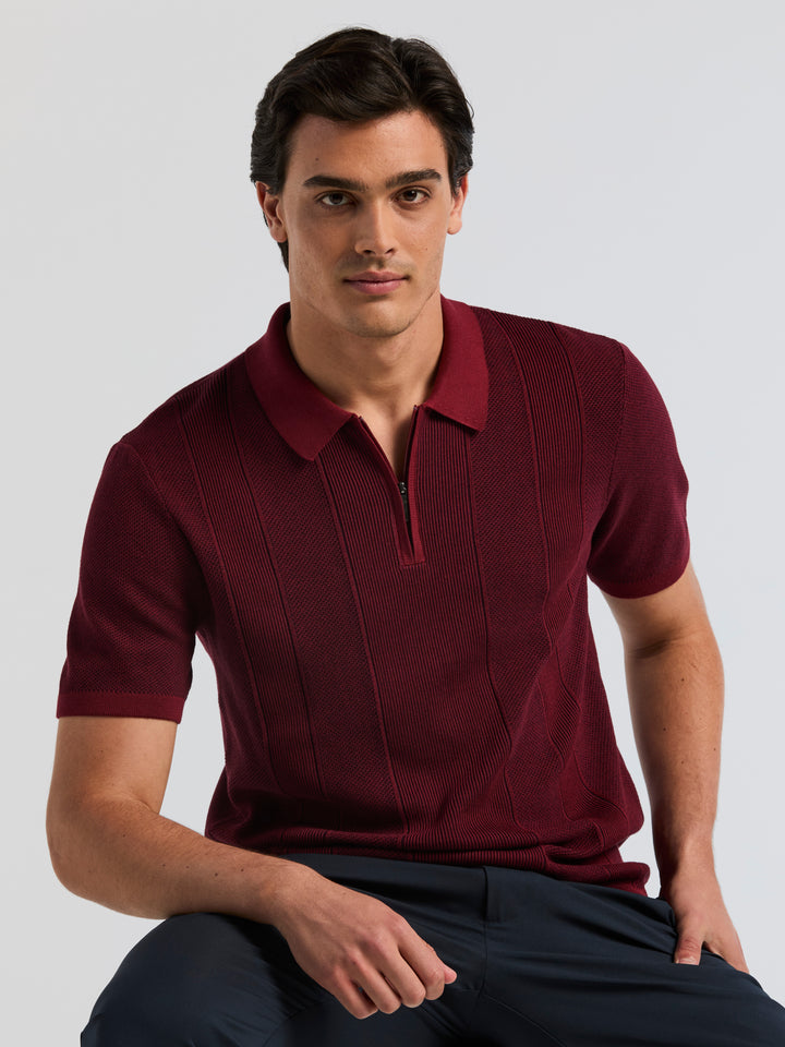Vertical Texture Zip Sweater Polo