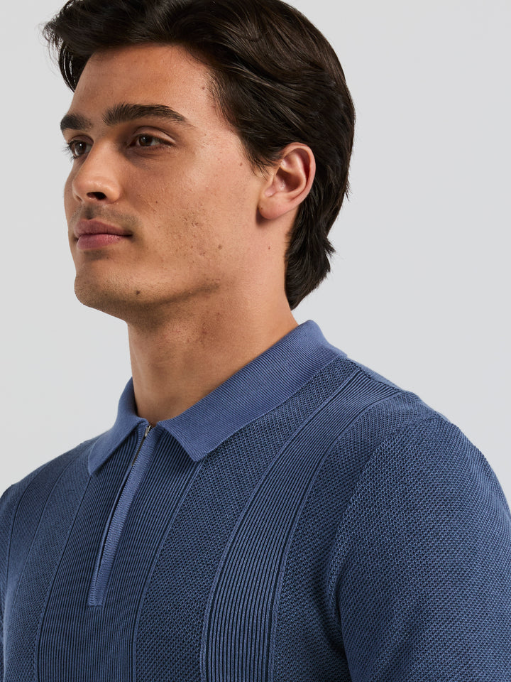 Cotton Modal Zip Polo Short Sleeve Sweater (Coastal Fjord) 