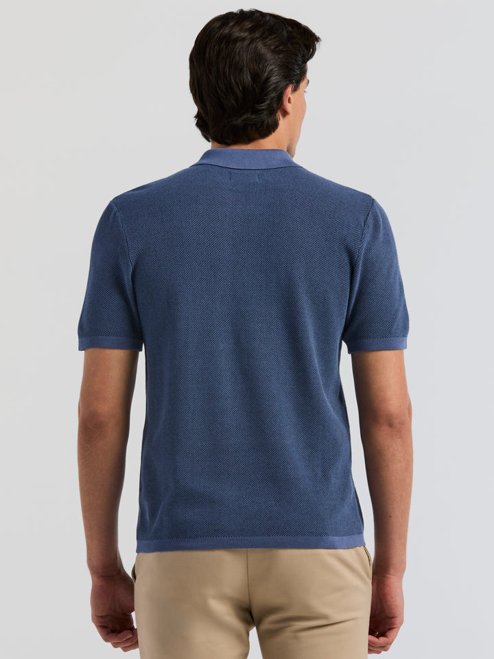 Cotton Modal Zip Polo Short Sleeve Sweater (Coastal Fjord) 