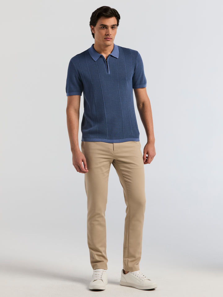 Cotton Modal Zip Polo Short Sleeve Sweater (Coastal Fjord) 