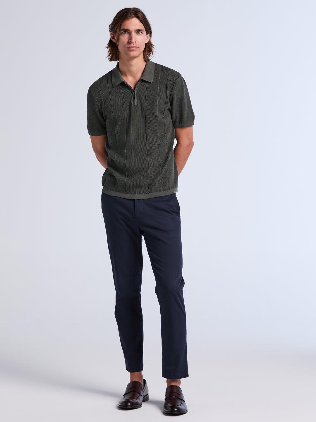Vertical Texture Zip Sweater Polo
