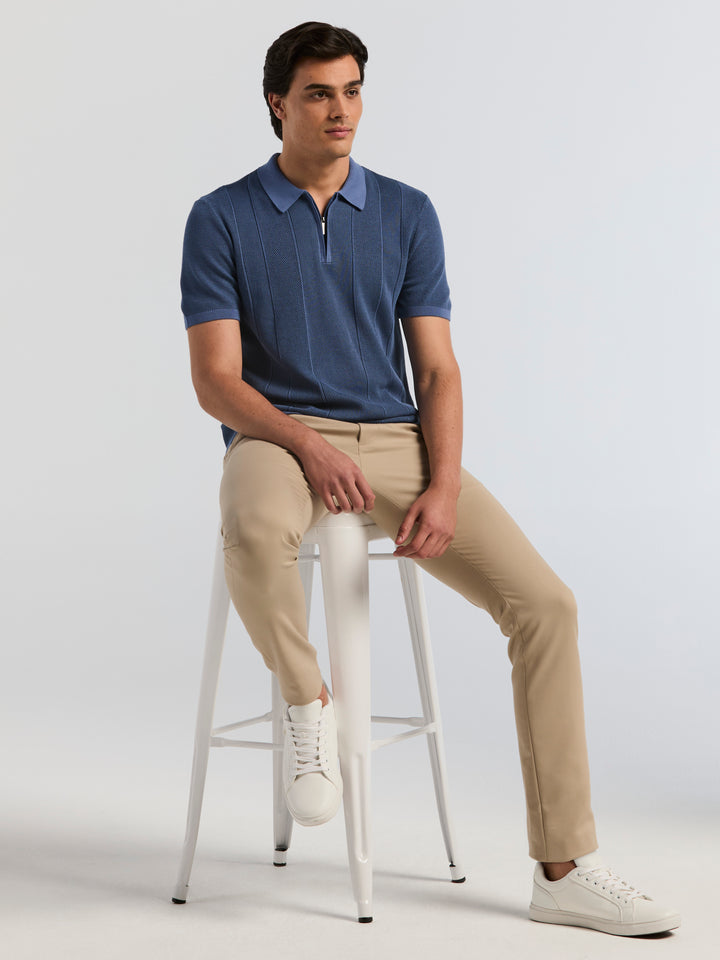 Cotton Modal Zip Polo Short Sleeve Sweater (Coastal Fjord) 