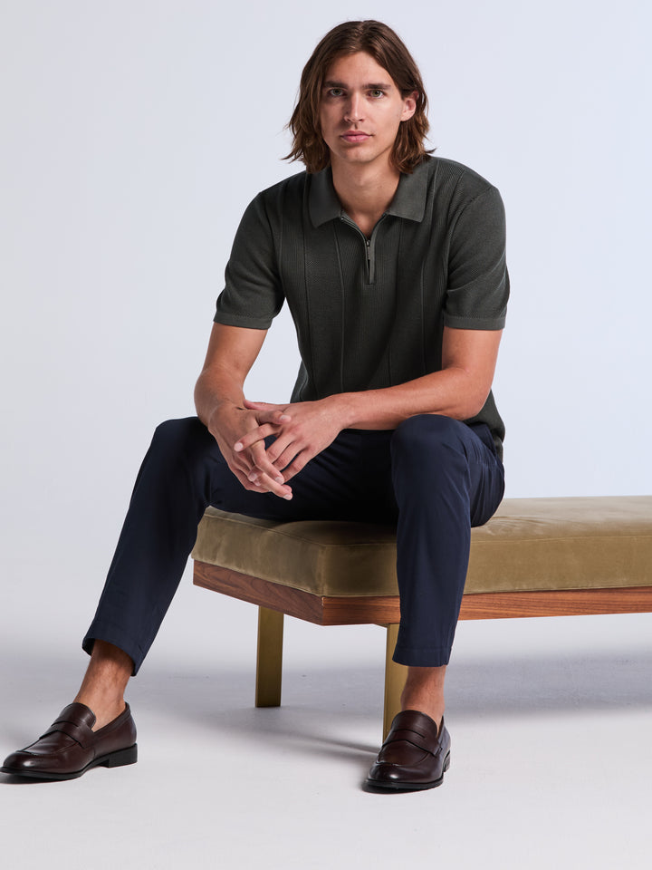 Vertical Texture Zip Sweater Polo