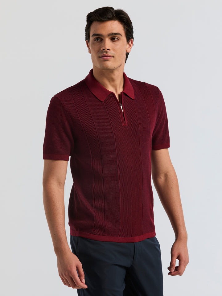 Vertical Texture Zip Sweater Polo