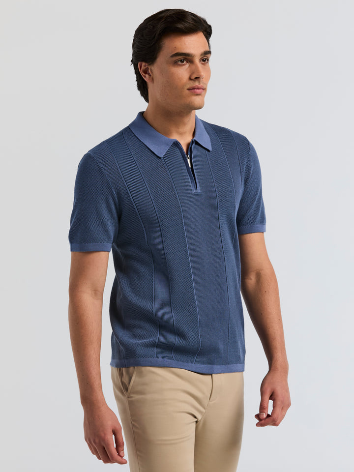 Cotton Modal Zip Polo Short Sleeve Sweater (Coastal Fjord) 