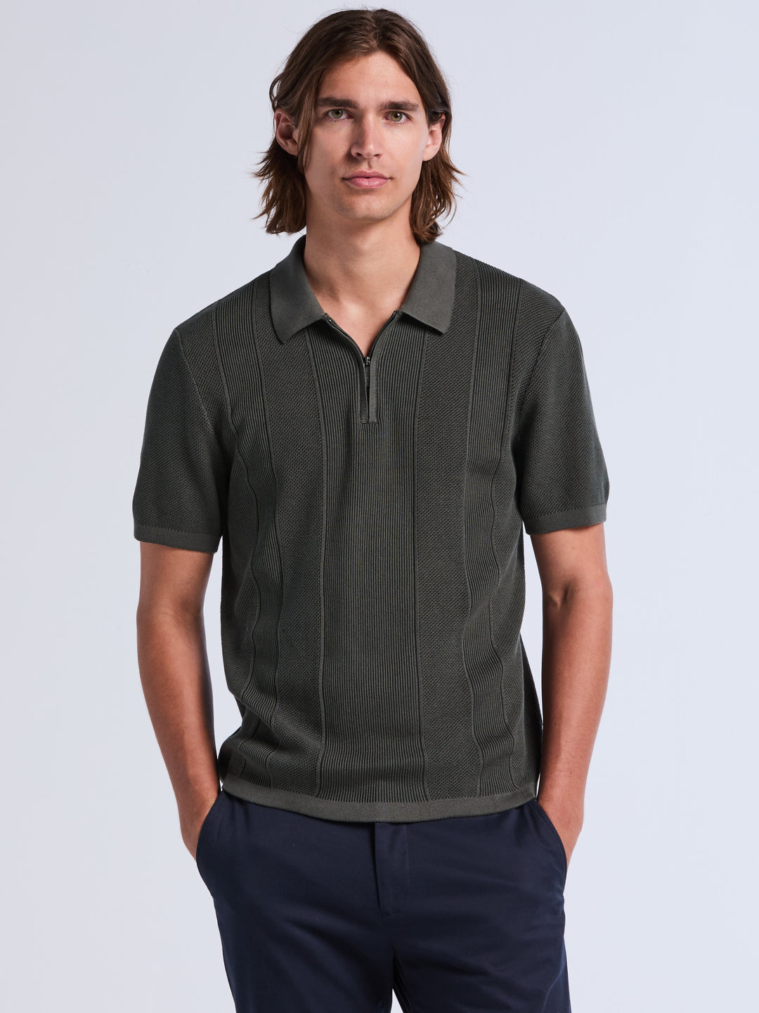 Vertical Texture Zip Sweater Polo