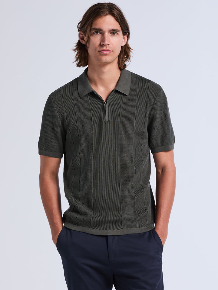 Vertical Texture Zip Sweater Polo
