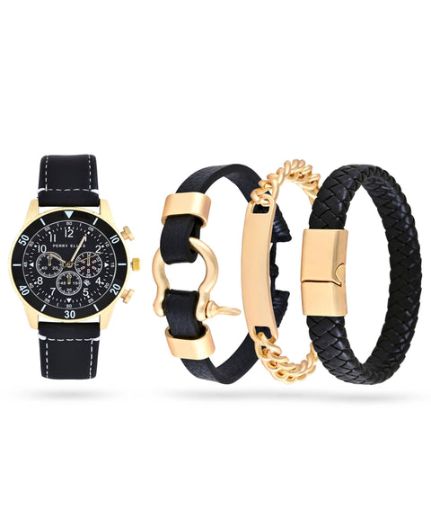 Watch & Bracelet Set (Black/Gold) 