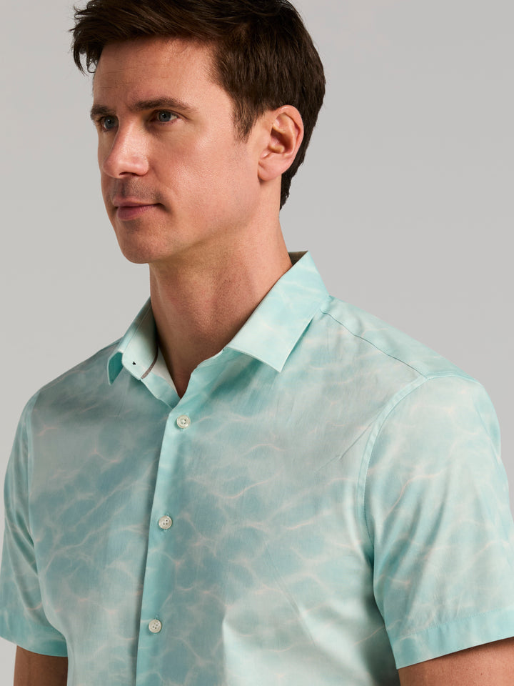 Short Sleeve Water Print Poplin Shirt (Skylight) 
