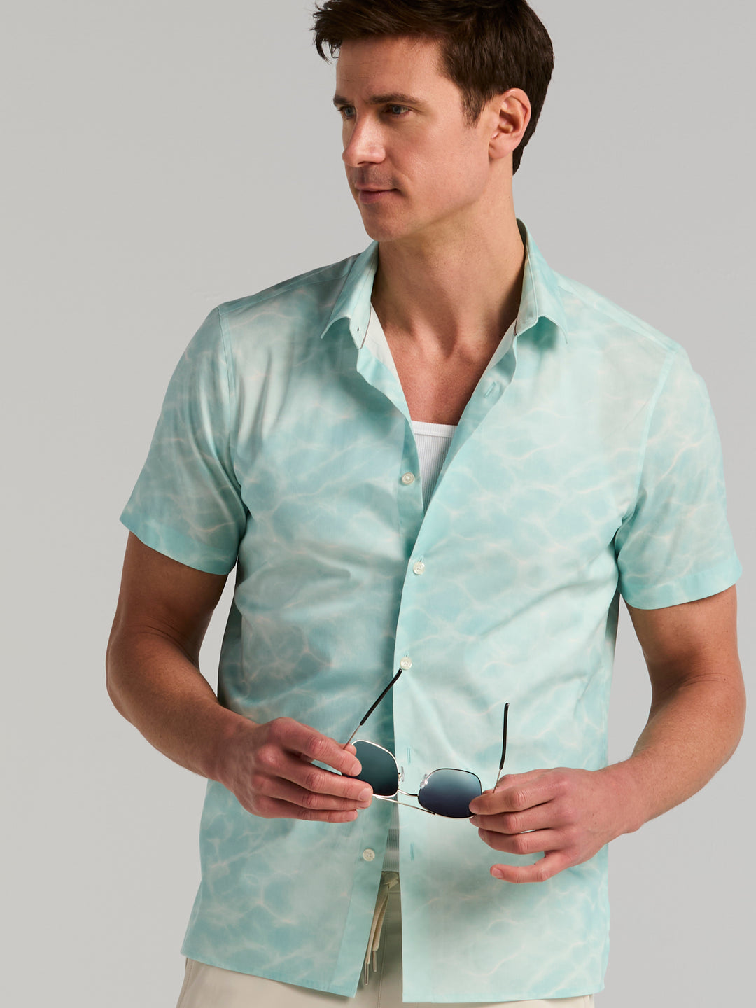 Short Sleeve Water Print Poplin Shirt (Skylight) 