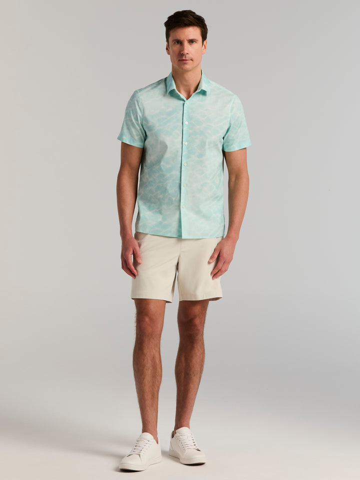 Short Sleeve Water Print Poplin Shirt (Skylight) 