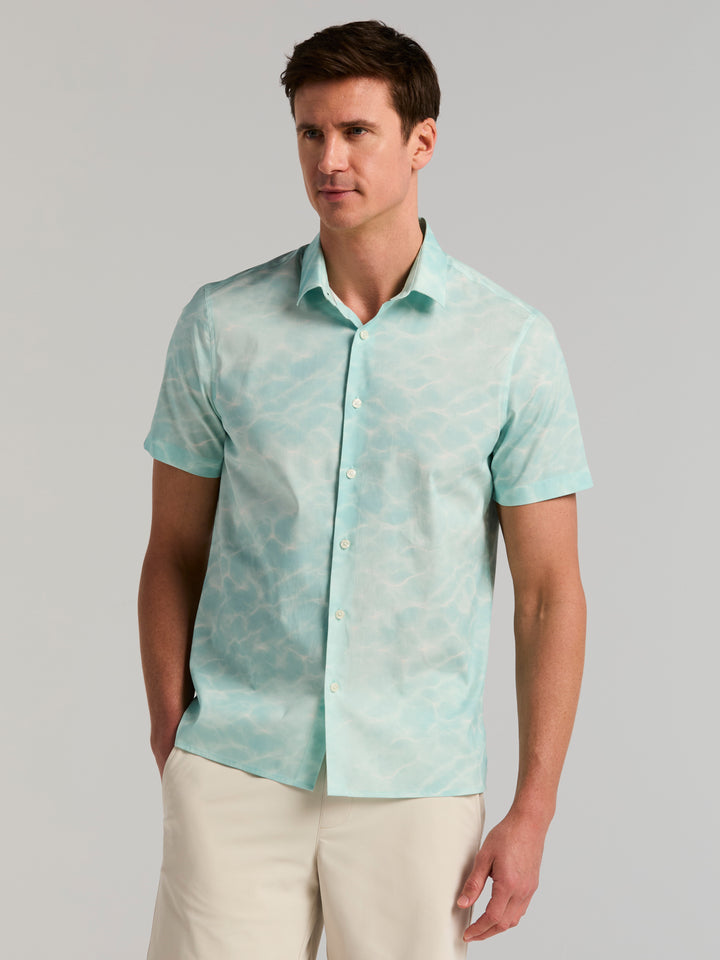 Short Sleeve Water Print Poplin Shirt (Skylight) 