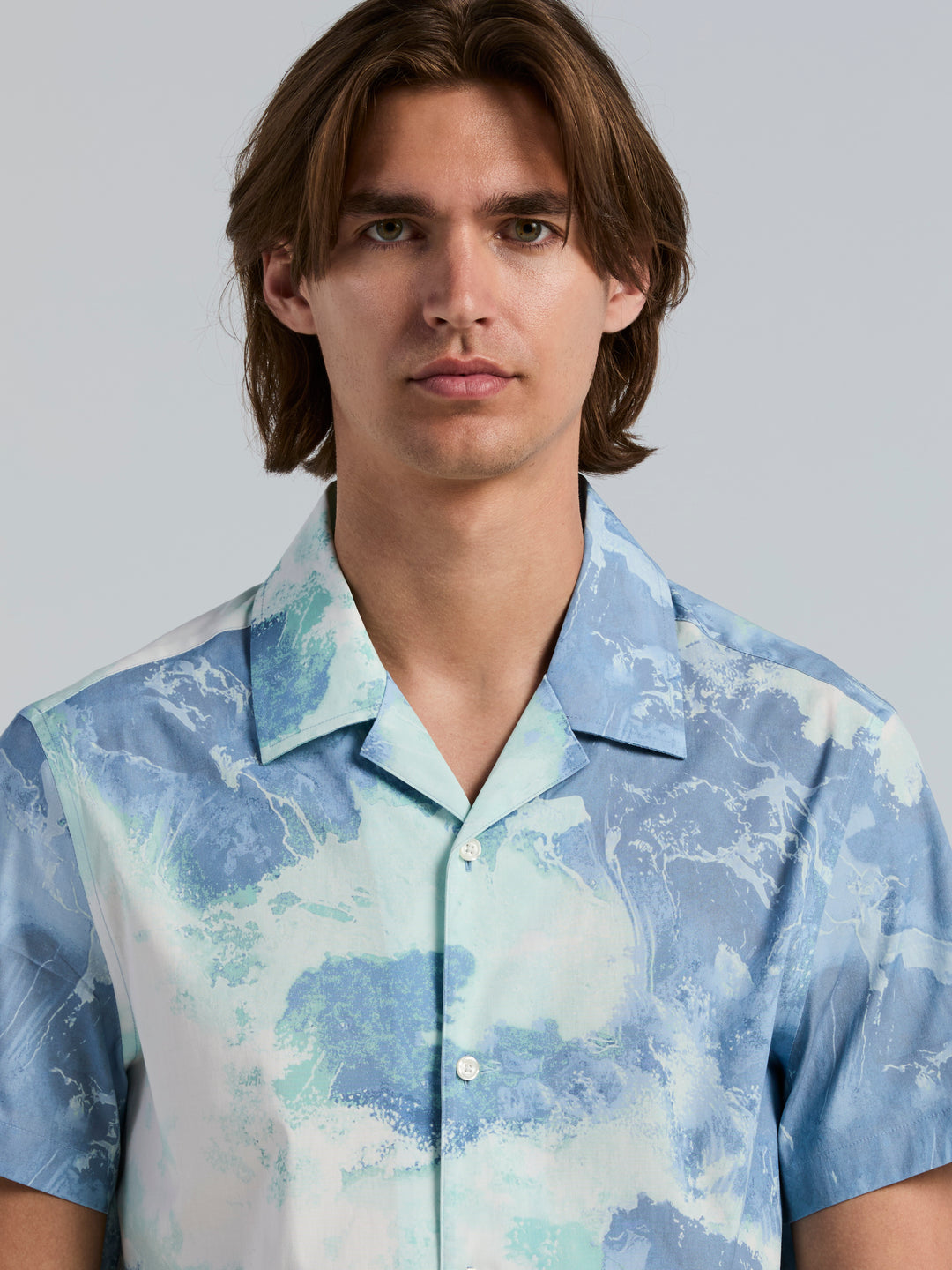 Short Sleeve Camp Wave Print Shirt (Skylight) 