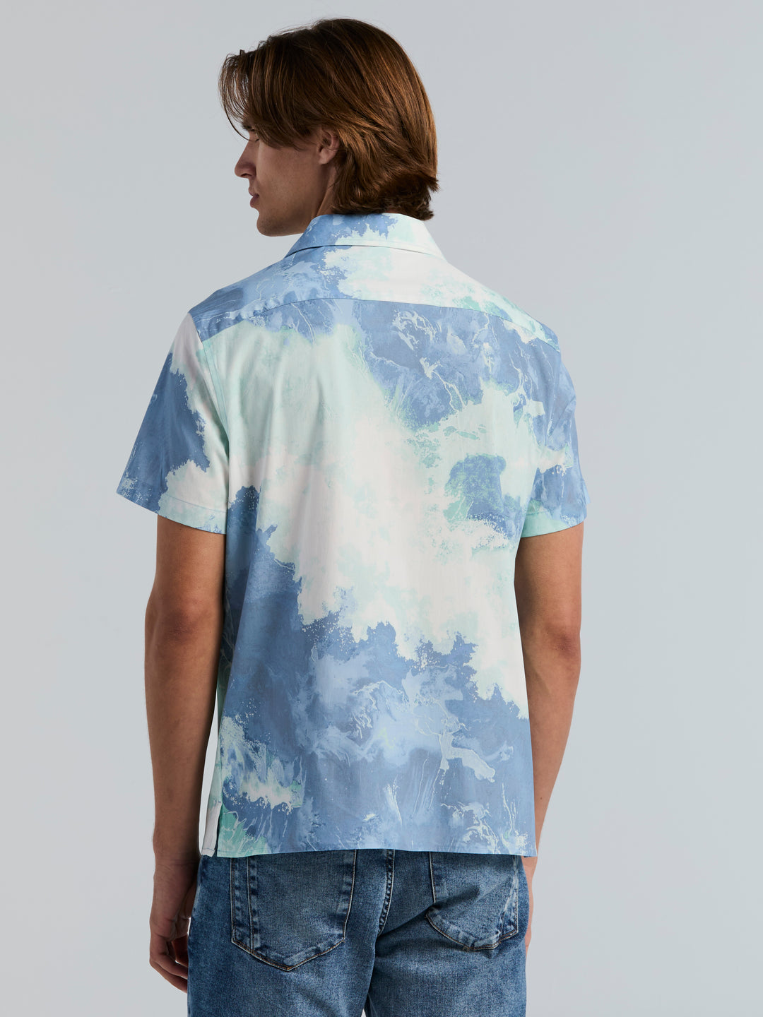 Short Sleeve Camp Wave Print Shirt (Skylight) 